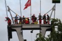 Koelner Seilbahn Gondel blieb haengen Koeln Linksrheinisch P600